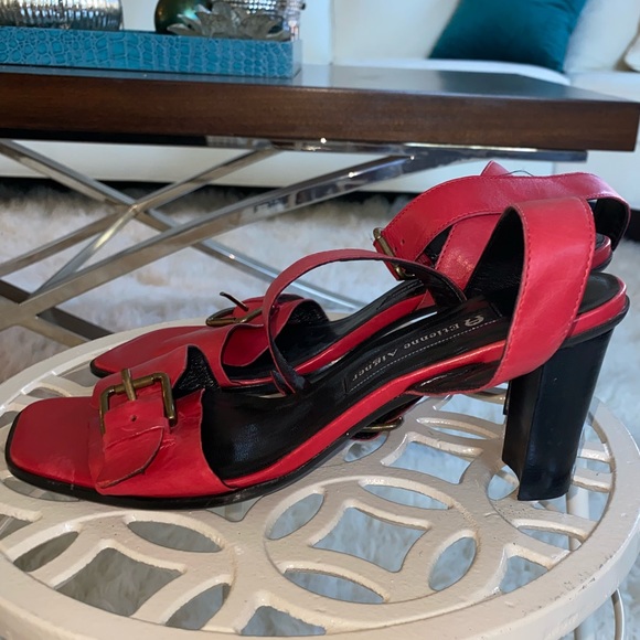 Red Leather Etienne Aigner Sandals Sz 7.5 - Picture 3 of 6